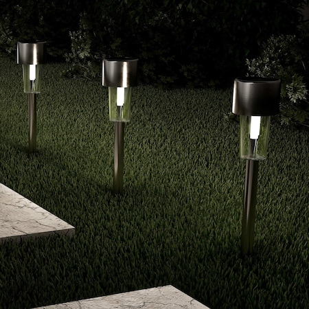Pure Garden 12.2 Stainless Steel Outdoor Solar Path Lights, Silver, 12PK 50-LG1067